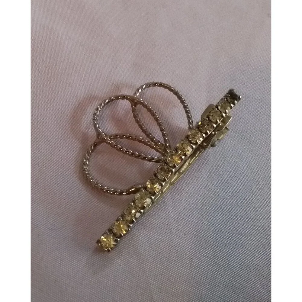 Vintage Rhinestone Crown Hair Clip Barrette With Silver Tone Metal